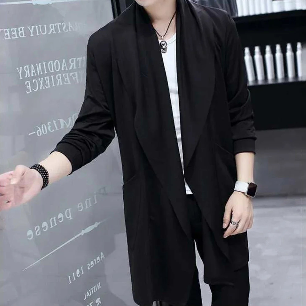 Autumn Men Fashion Korean Style Long Trench Coat Hooded Cloak Men Punk Hip Hop Cardigan Casual Streetwear Cape 240822