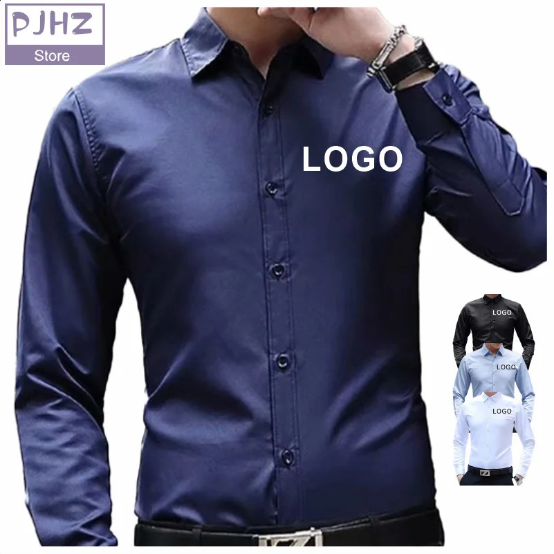 Mens Long Sleeve Business Shirt Quick Dry Breathable Work Shirt Custom Degisn Company Print Embroidery 240822
