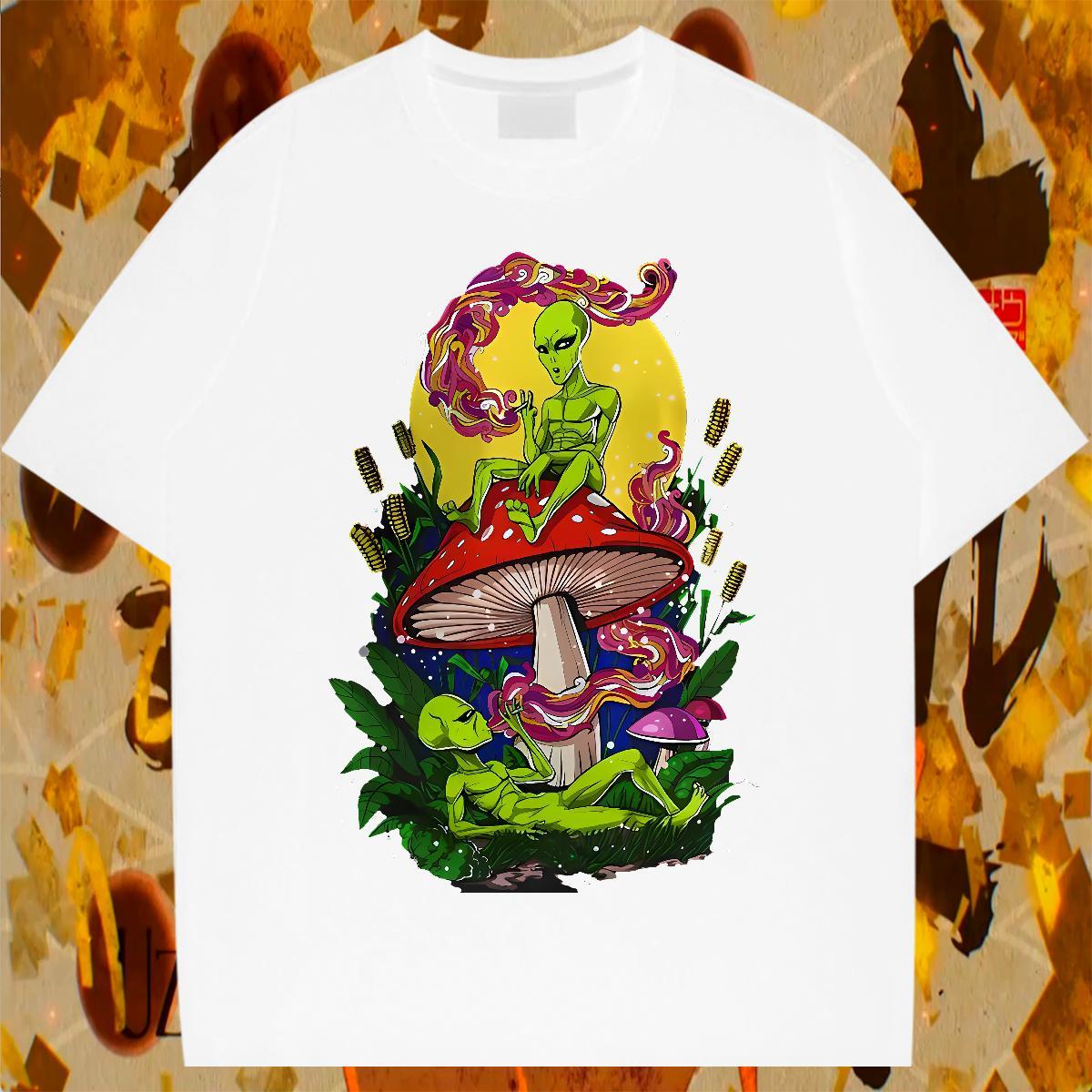 Wholesale Mens Tshirts Sports Casual 230g Cotton Black White O Neck Short Sleeves mushroom Man T Shirts New Designer Clothings