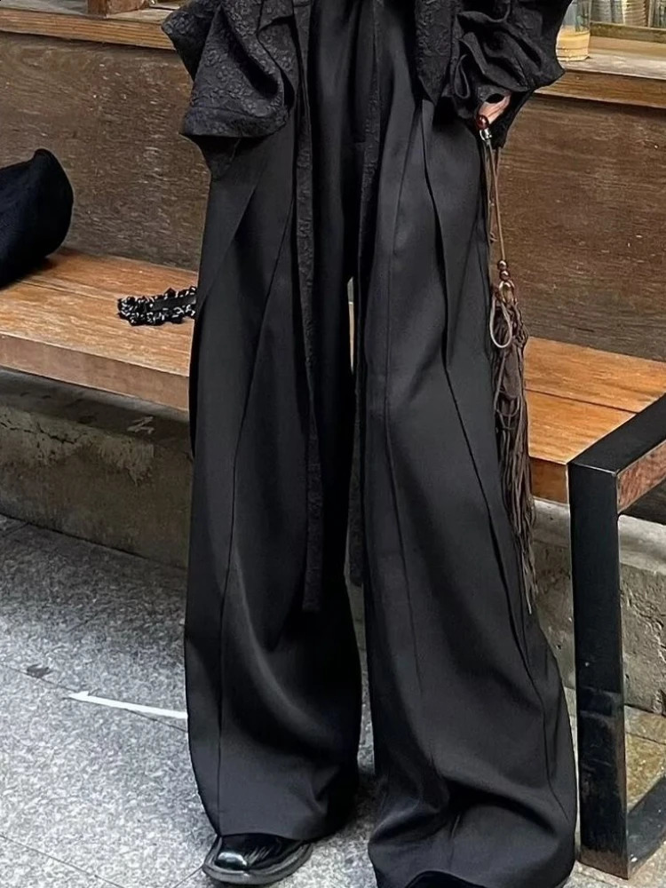 ADAgirl Vintage Japanese Style Woman Baggy Suit Pants Y2k Pleated Black Harajuku Gothic Korean Fashion Streetwear Summer Bottoms 240821