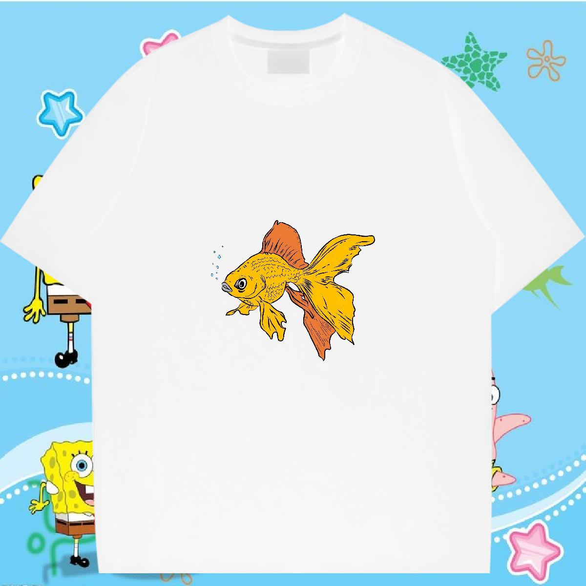 2024 DIY T-Shirts Breathable Short Sleeve 230g Pure Cotton Woman Tshirt DIY Anime fish Outdoor Loose Clothes Shirt