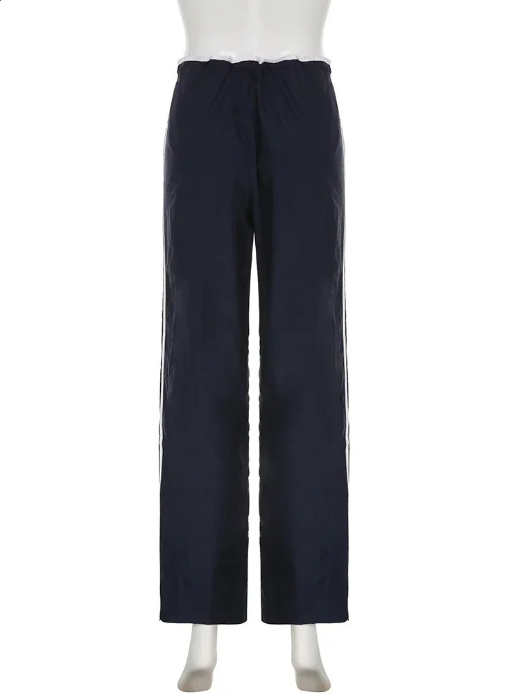 Low Waist Sports Sweatpants Streetwear Y2K Cargo Pants Harajuku Baggy Trousers Side Stripe Elastic Korean fashion 240821