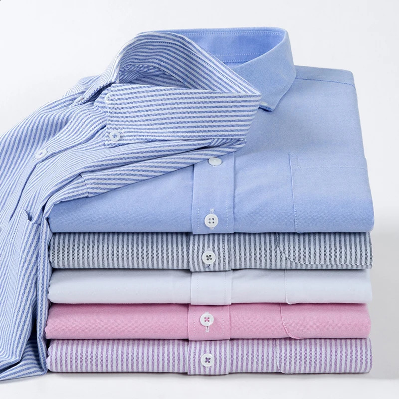 High Quality Cotton Mens Shirts Business Casual Button Lapel Long Sleeve Shirt Breathable Oxford Lattice Work Shirt S-5XL 240822