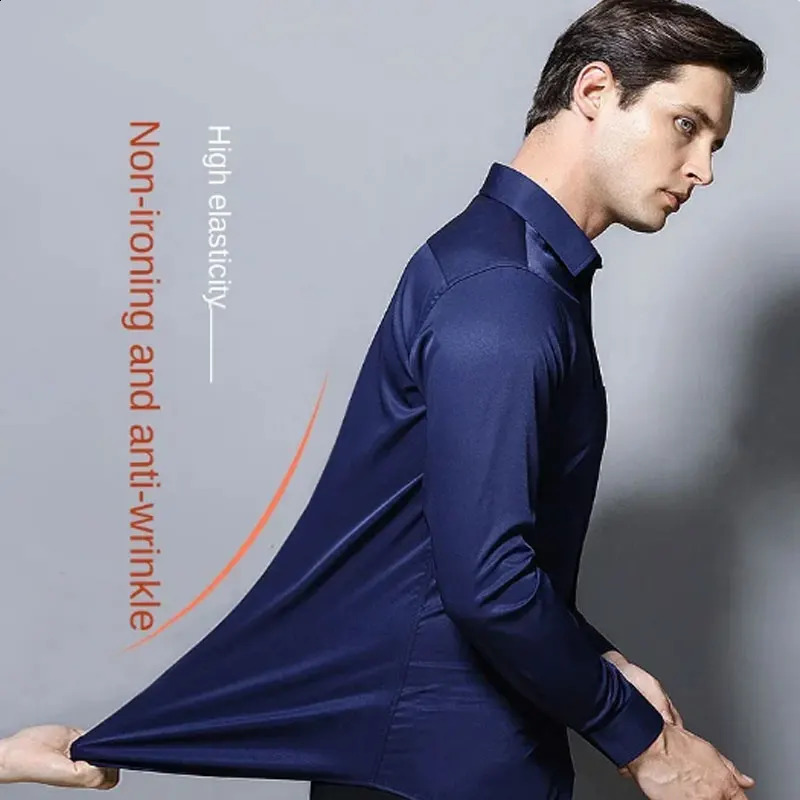 Spring and autumn long-sleeved mens slim-fit work clothes business shirt solid color free ironing young and middle-aged 240822