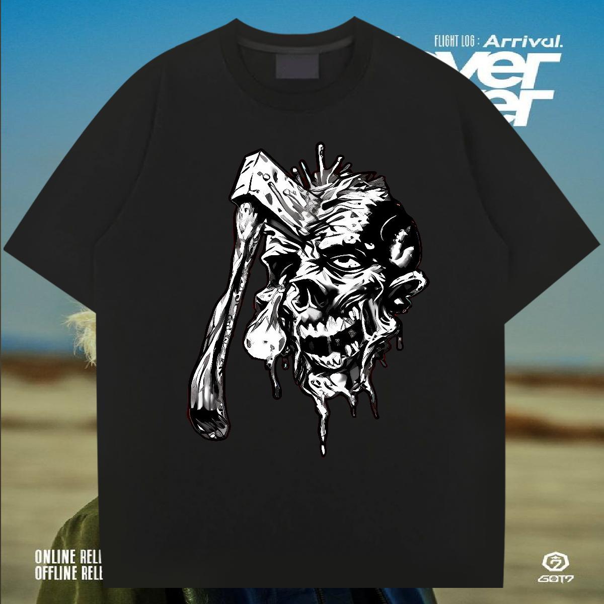 2024 Summer Men Tops Tees 230g Cotton Daily Wear axe Short Sleeve O-Neck Men T Shirts Cool Floral Print Top Tees