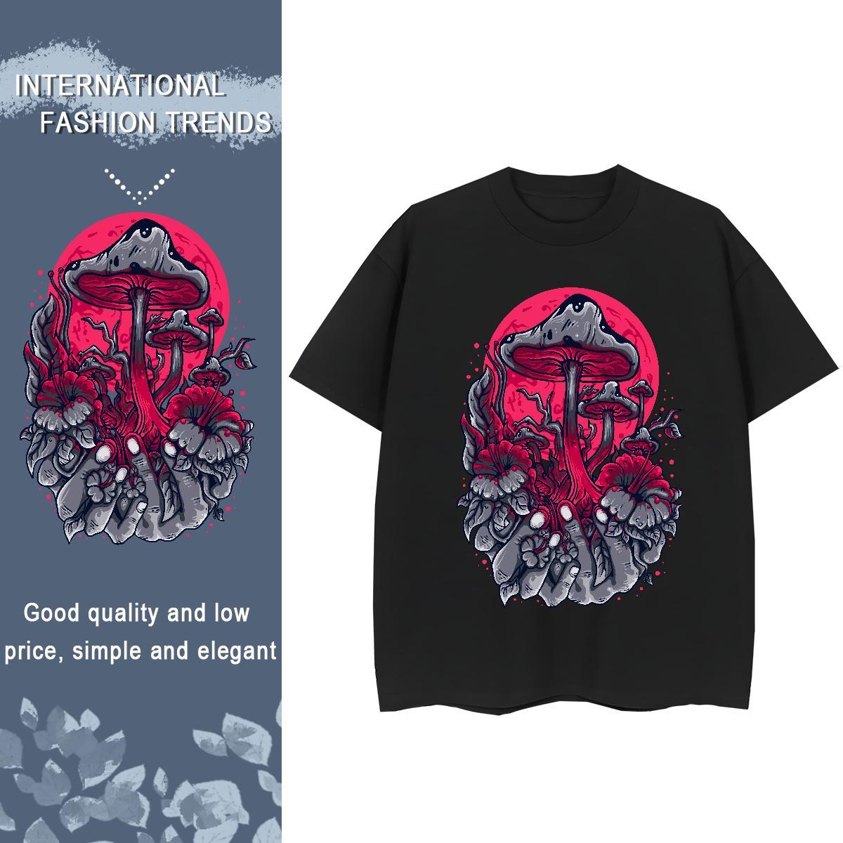 2024 DIY Women T Shirts Round Neck Short Sleeve 230g 100% Cotton Womens Tshirts Skull mushroom Casual Soft Wear