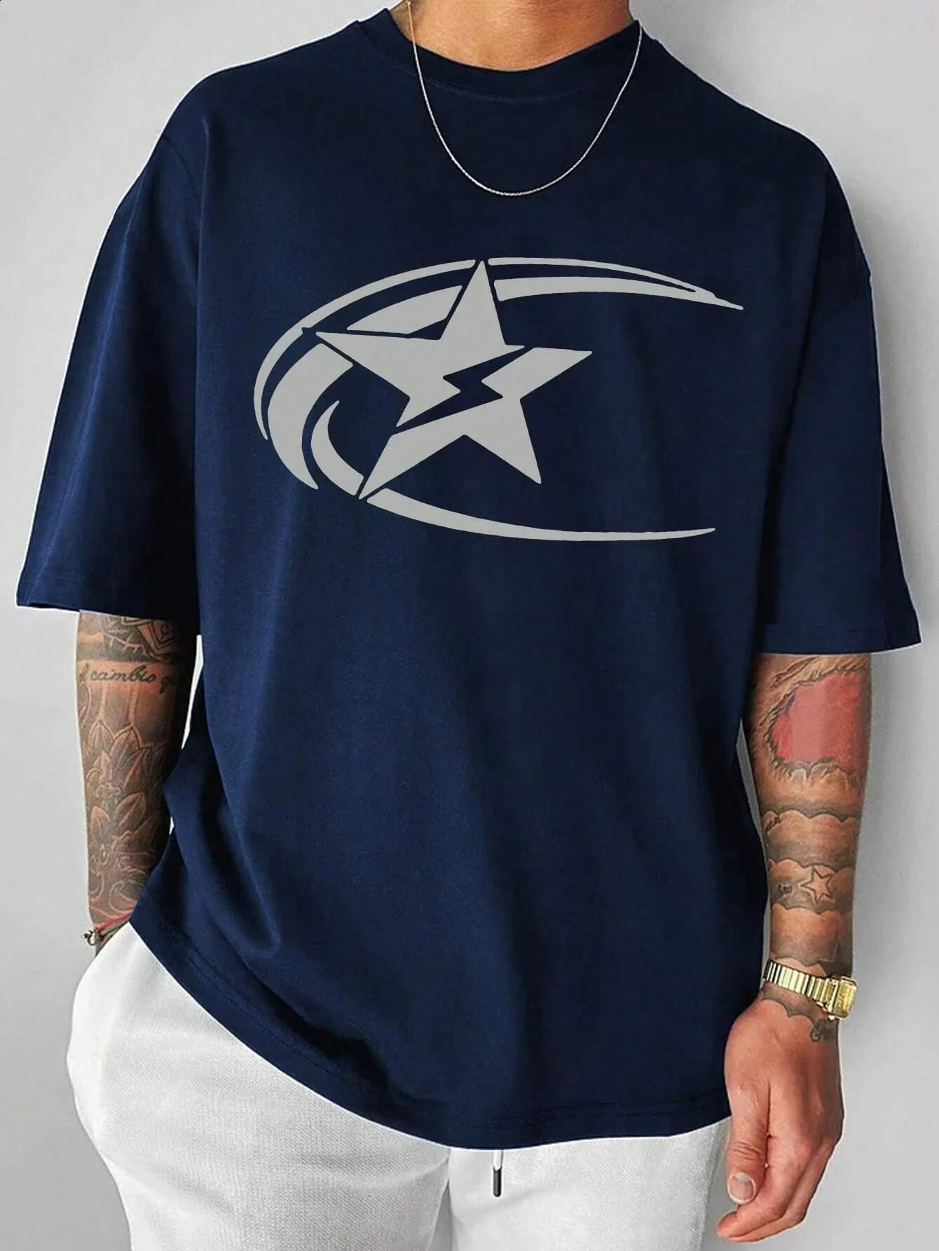 male star printed short sleeved Tshirt for summer mens clothing fashion top casual solid color Y2K street 240822