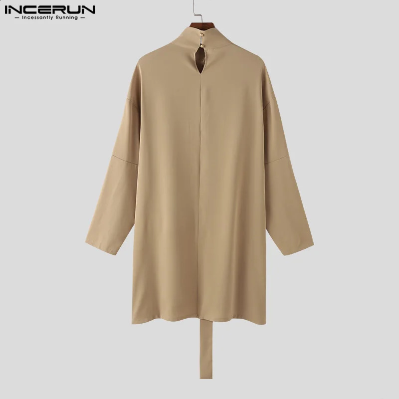 INCERUN Men Cloak Coats Turtleneck Long Sleeve Streetwear Casual Trench Loose Solid Color Open Stitch Fashion Male Ponchos 240822