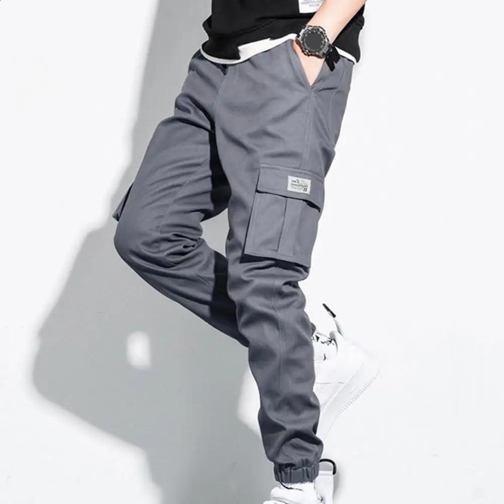 Mens Side Pockets Cargo Pants Black Hip Hop Casual Male Joggers Trousers Fashion Casual Streetwear Pants Big Size 240822
