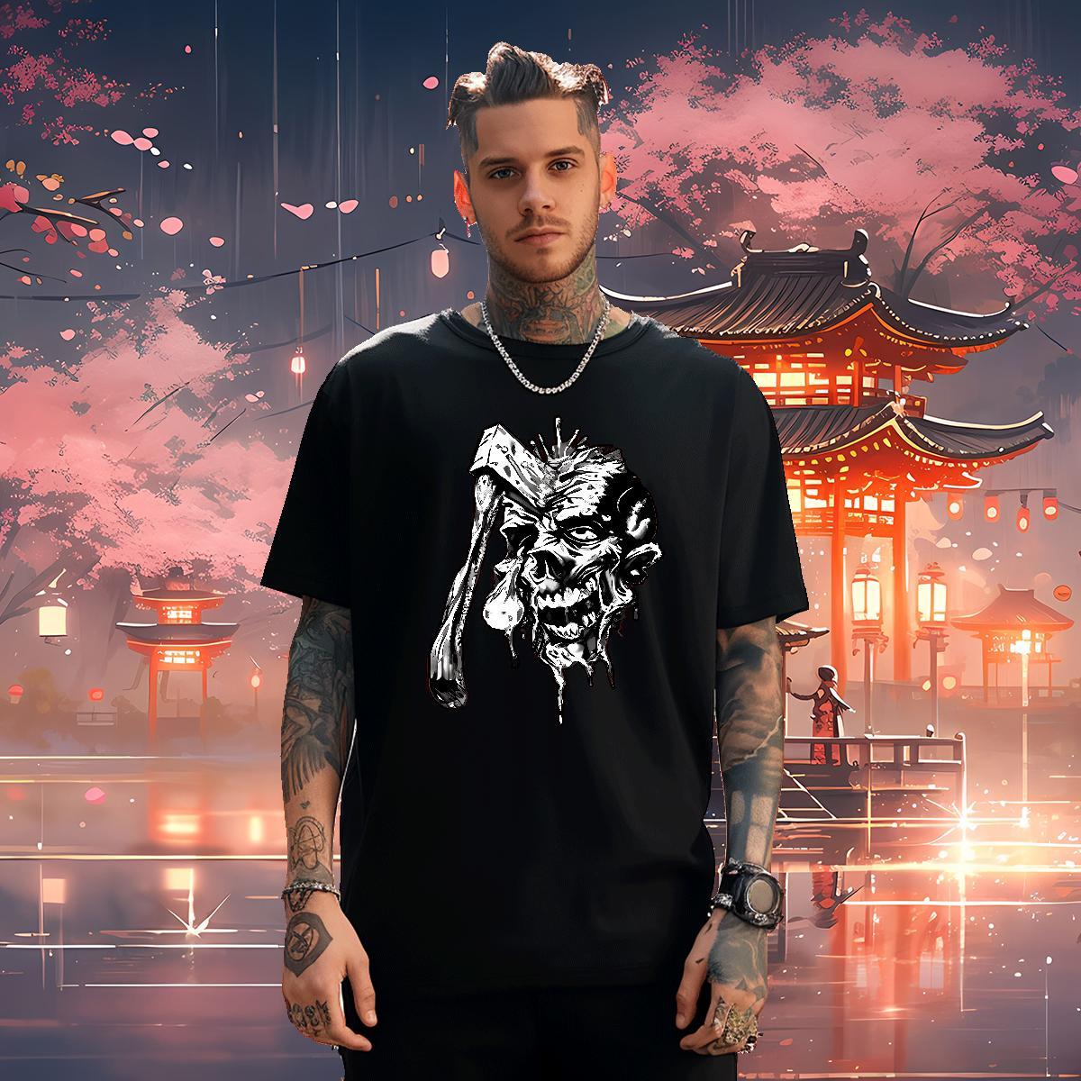 Fashion Casual Anime Printing Street Men Tshirts skull Short Sleeve Soft 230g Cotton Men T Shirts Classic Custom Big Size Tops