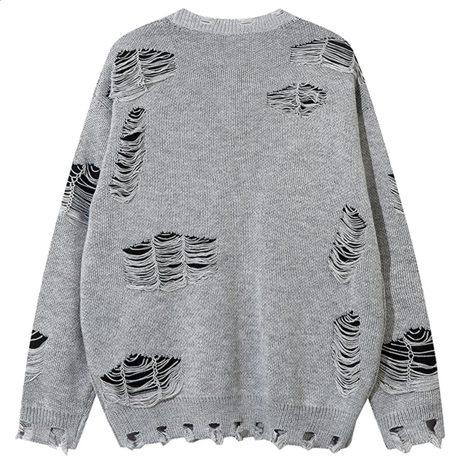 Mens punk sweater with zipper chain loose cardigan hiphop oversized Harajuku knitted pullout jumper black gray 240821