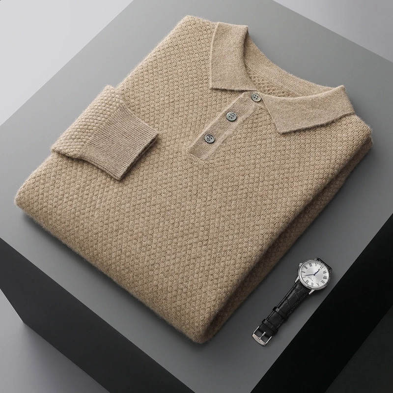 ZOCEPT 100% Cashmere Mens Sweater Winter Collar Knitted Pullover Solid Long Sleeve Polo Soft and Warm 240821