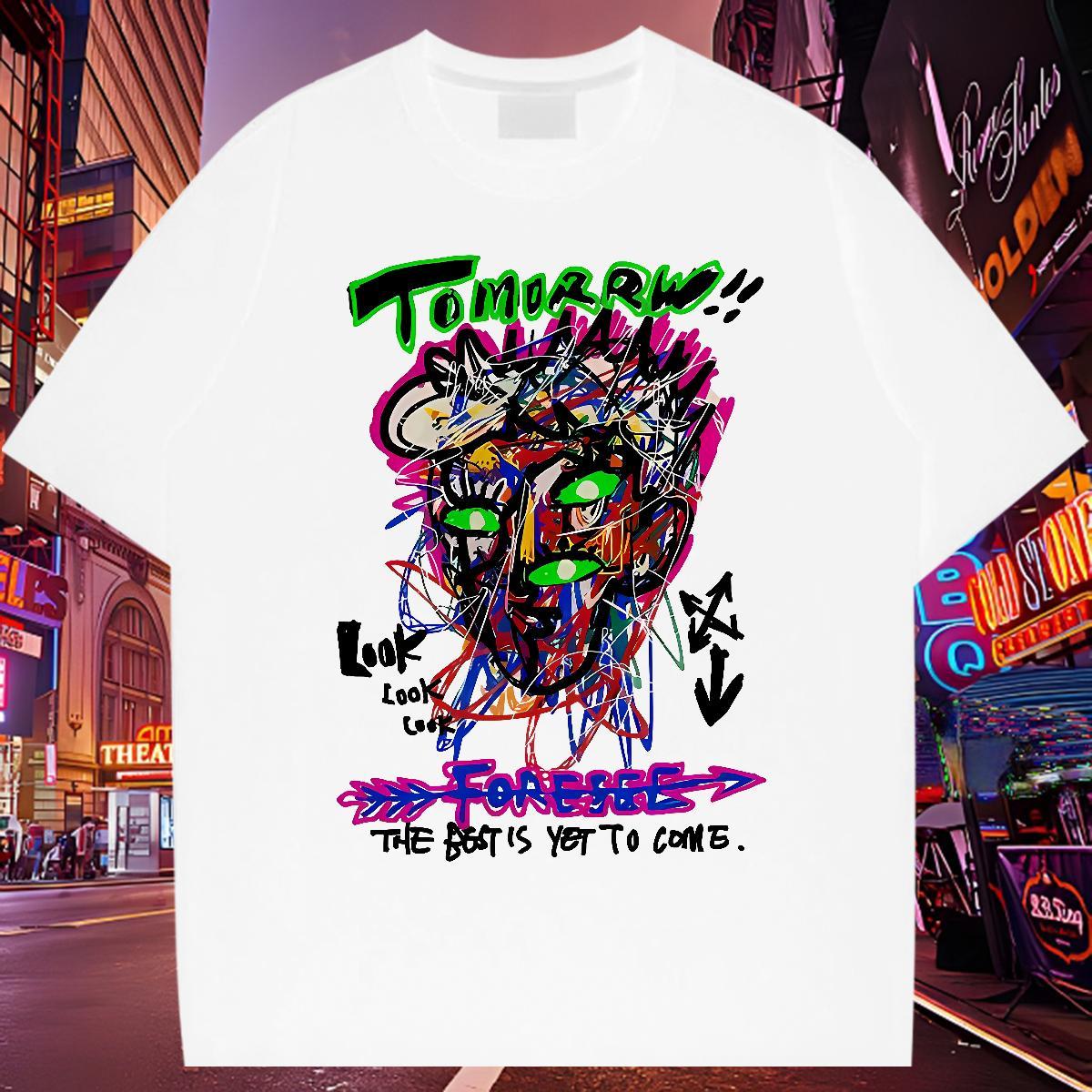2024 DIY Tshirts 230g Cotton Daily Outfit tomorrw Breathable T Shirt For Man Cool Design Cartoon Printing L-4XL Wear