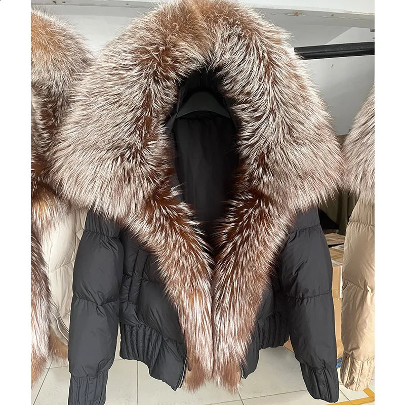 Outerwear Winter Women Warm White Duck Down Jacket Natural Real Fox Fur Collar Hood Puffer Coat Thick European 240821