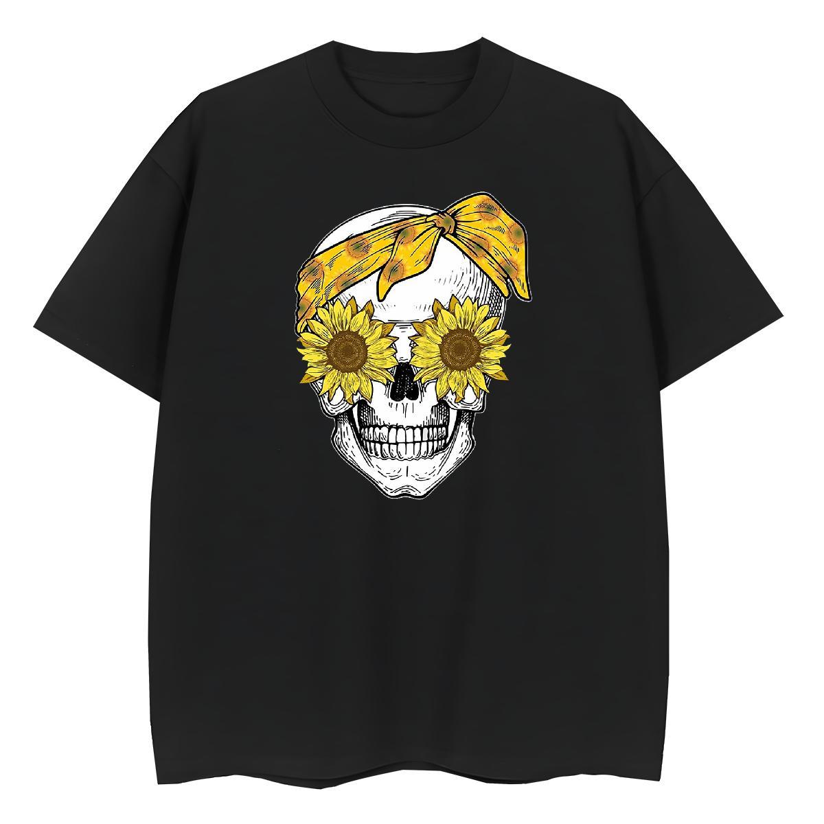 Custom Womens T Shirts 100% Cotton 230g Breathable Crew Neck Street Wear skull Lady T shirt Brand Cartoon Anime Tops Shirt