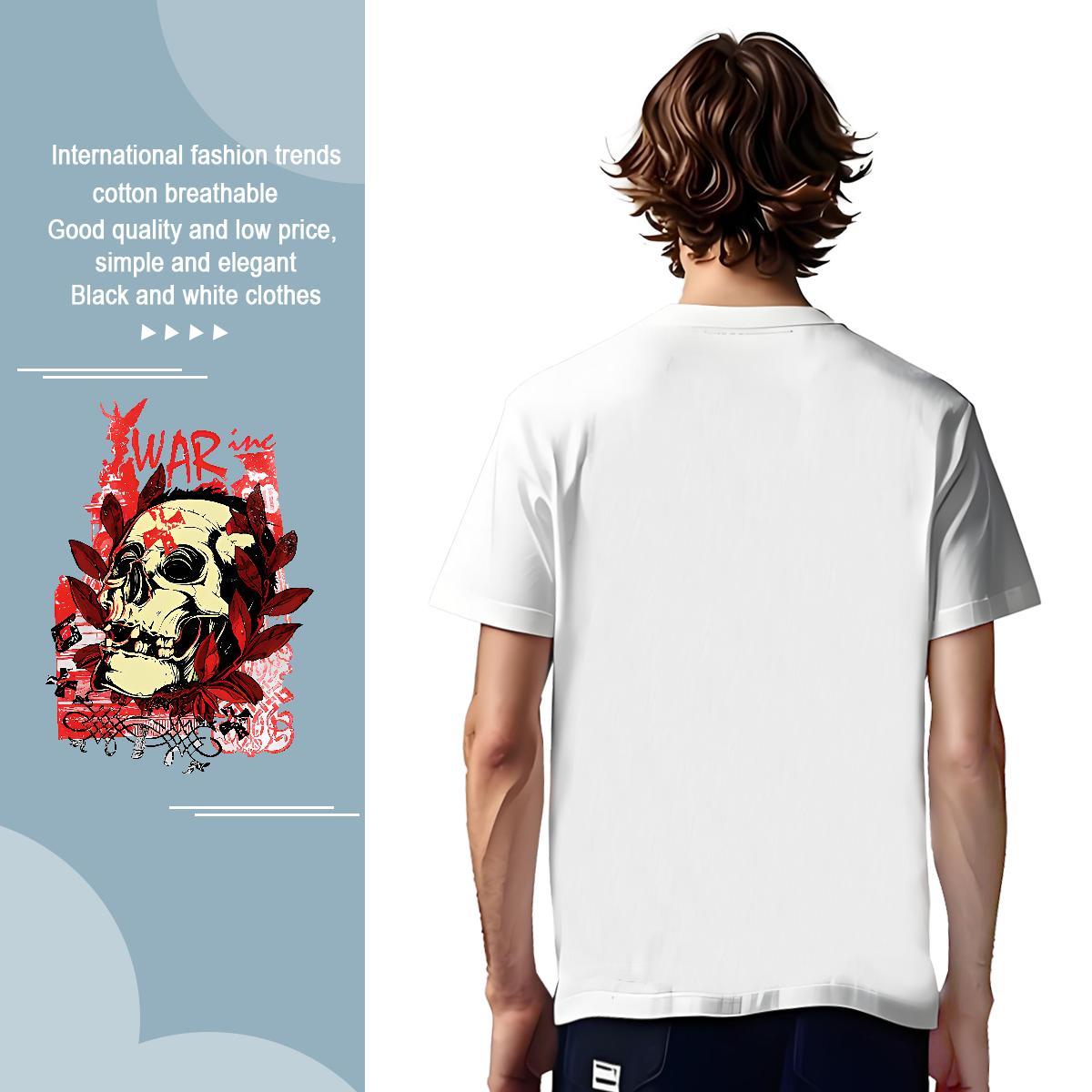 Custom skull Tshirts 100% Cotton 230g Mens T Shirts DIY Anime Daily Wear Crew Neck TOP Quality Tee Shirt