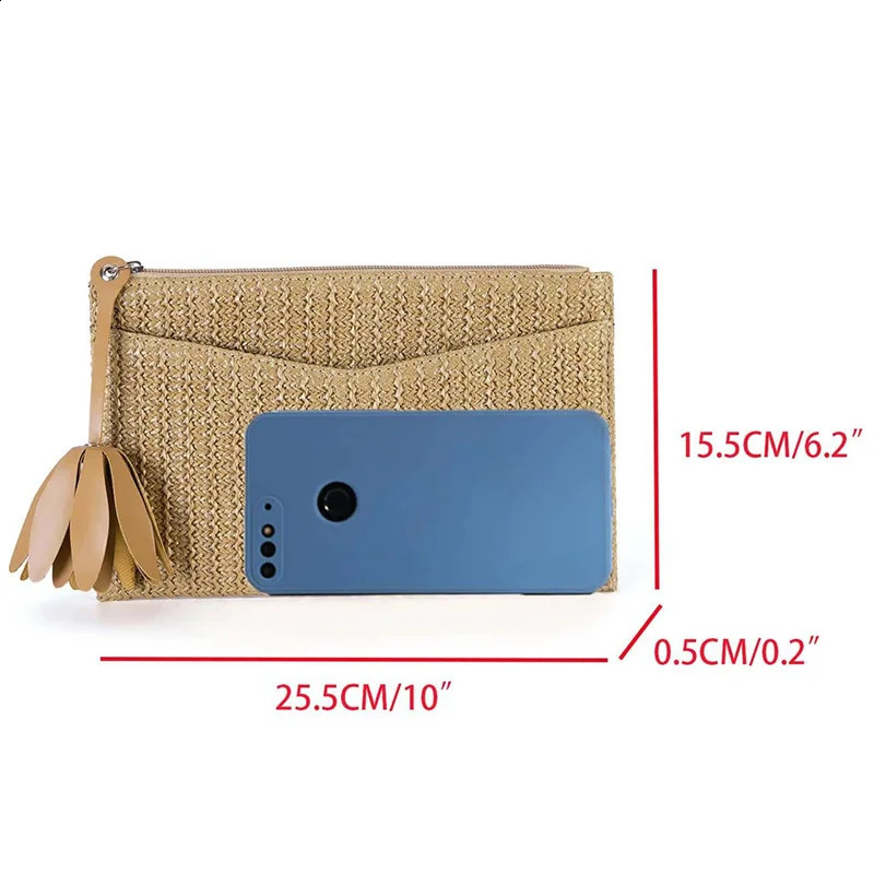 Casual Straw Clutch Bag for Women Bohemian Tassel Envenlope Paper Weave Summer Beach Small Female Purses Party 2024 240821