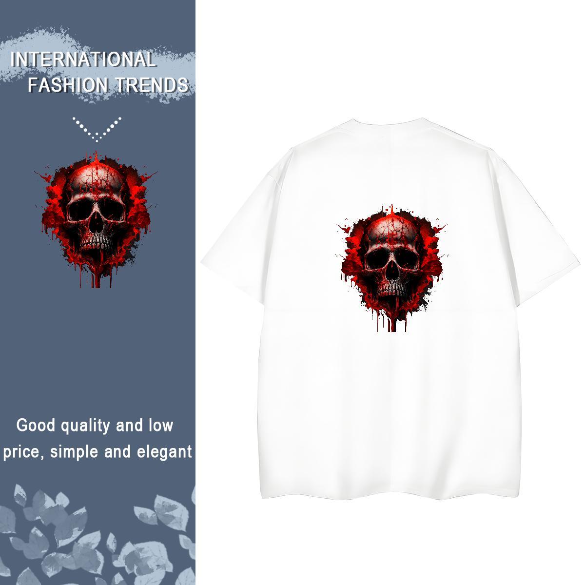 Casual New Women T Shirts 230g Pure Cotton Breathable Short Sleeve Street skull Woman Tshirt Popular Black White Polos