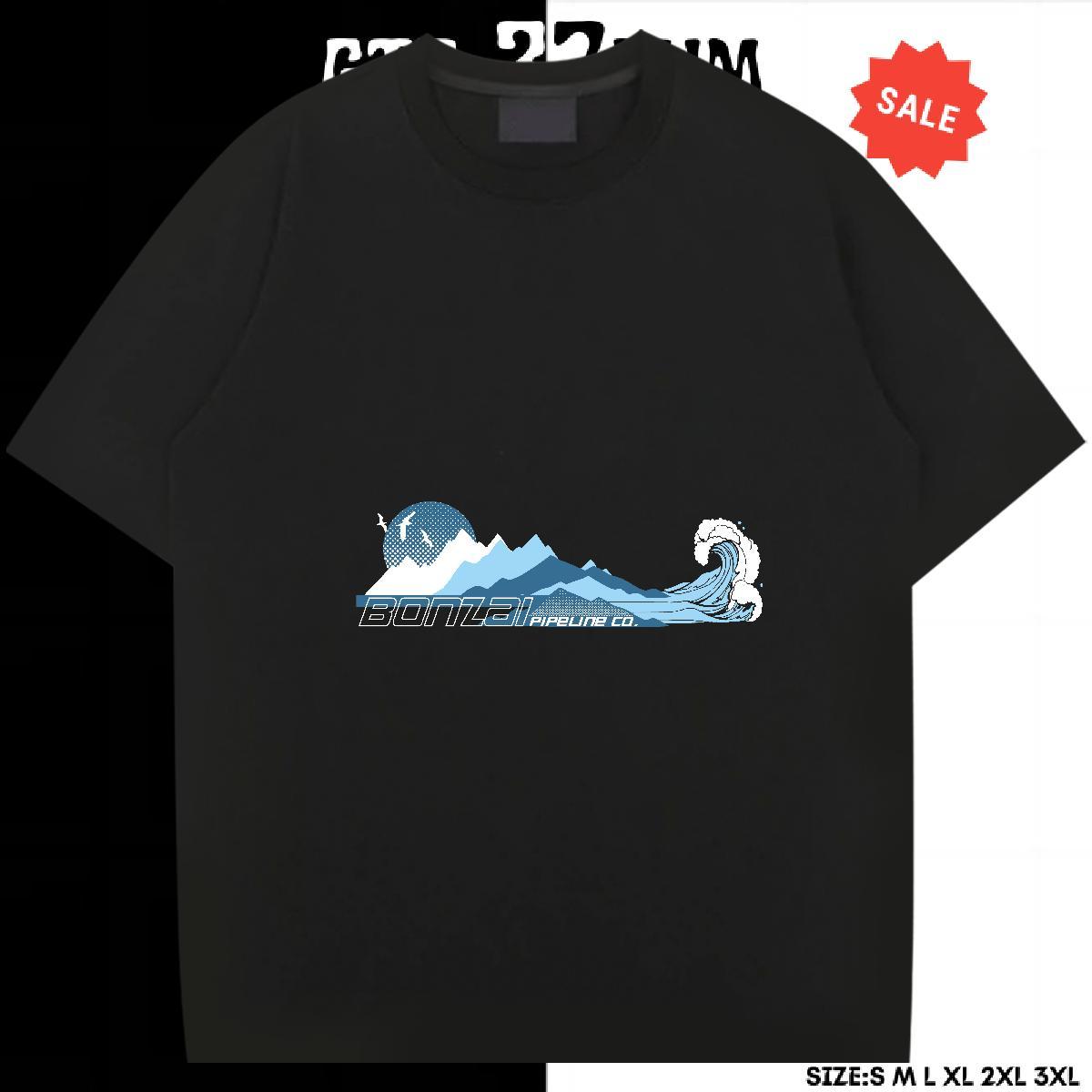 High Quality Men Tees Casual 230g 100% Cotton DIY Logo Oversized Breathable Crew Neck sea wave T-Shirts 2024 New Tops Tees