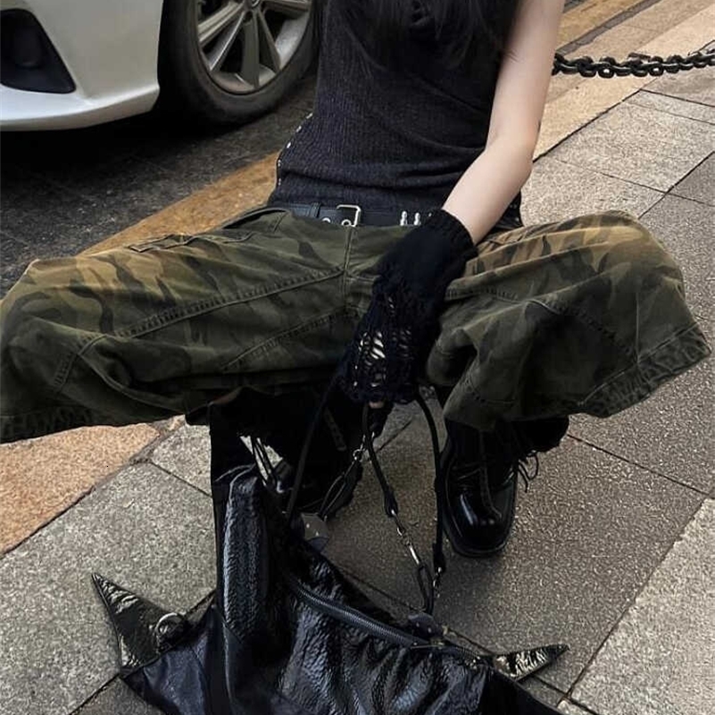 Summer Women American Vintage Japanese 2000s Camo Jorts Jean Shorts Knee Length Denim Pants Y2k Streetwear Harajuku Punk Baggy 240821