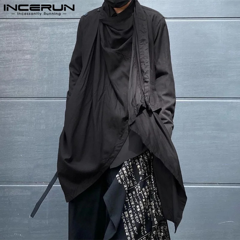 INCERUN Men Trench Solid Color Turtlneck Long Sleeve Streetwear Irregular Cloak Ponchos Men Punk Fashion Casual Coats S-5XL 240822