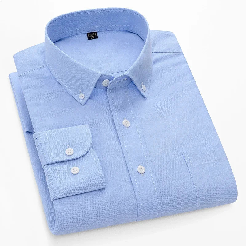 plus size 100%cotton long-sleeve shirts for men Casual solid plain shirt slim fir formal shirt business office Oxford clothes 240822