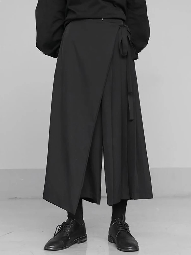 Zoki Vintage Black Y2K Pants Women Harajuku High Waist Gothic Wide Leg Pant Skirt Streetwear Bf Bandage Patchwork Korean Pants 240821