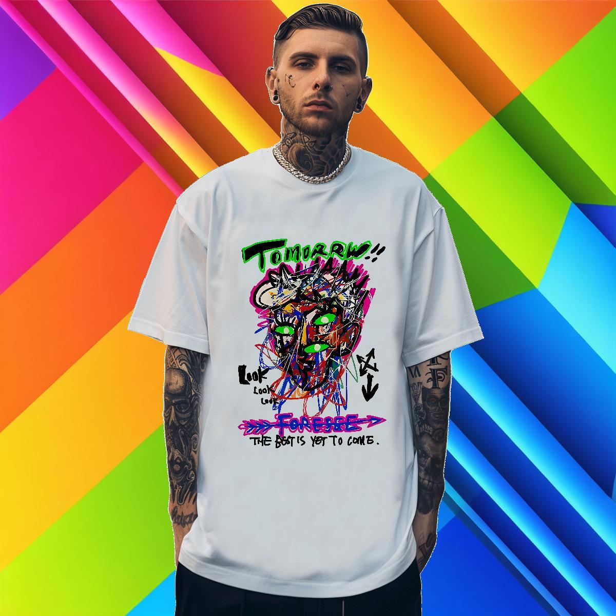 New Men Clothes T-Shirt 230g Pure Cotton High Street Hip Hop graffiti Crew Neck Breathable T Shirts Men Cool Plus Size Custom Tees