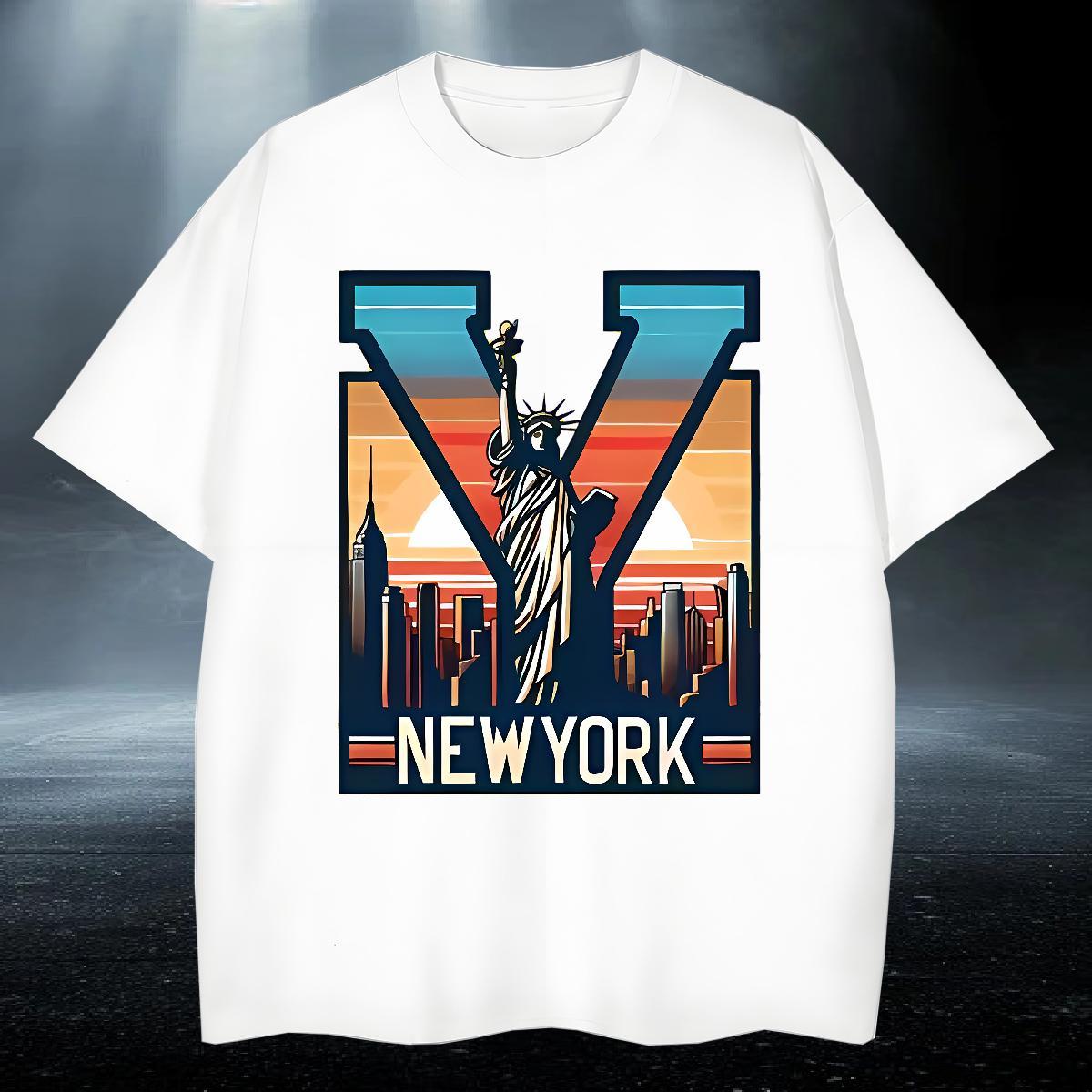 Popular Men Tees High Street Hip Hop 100% Cotton 230g Custom Printing Breathable Soft New York T Shirts Men Customized Tops