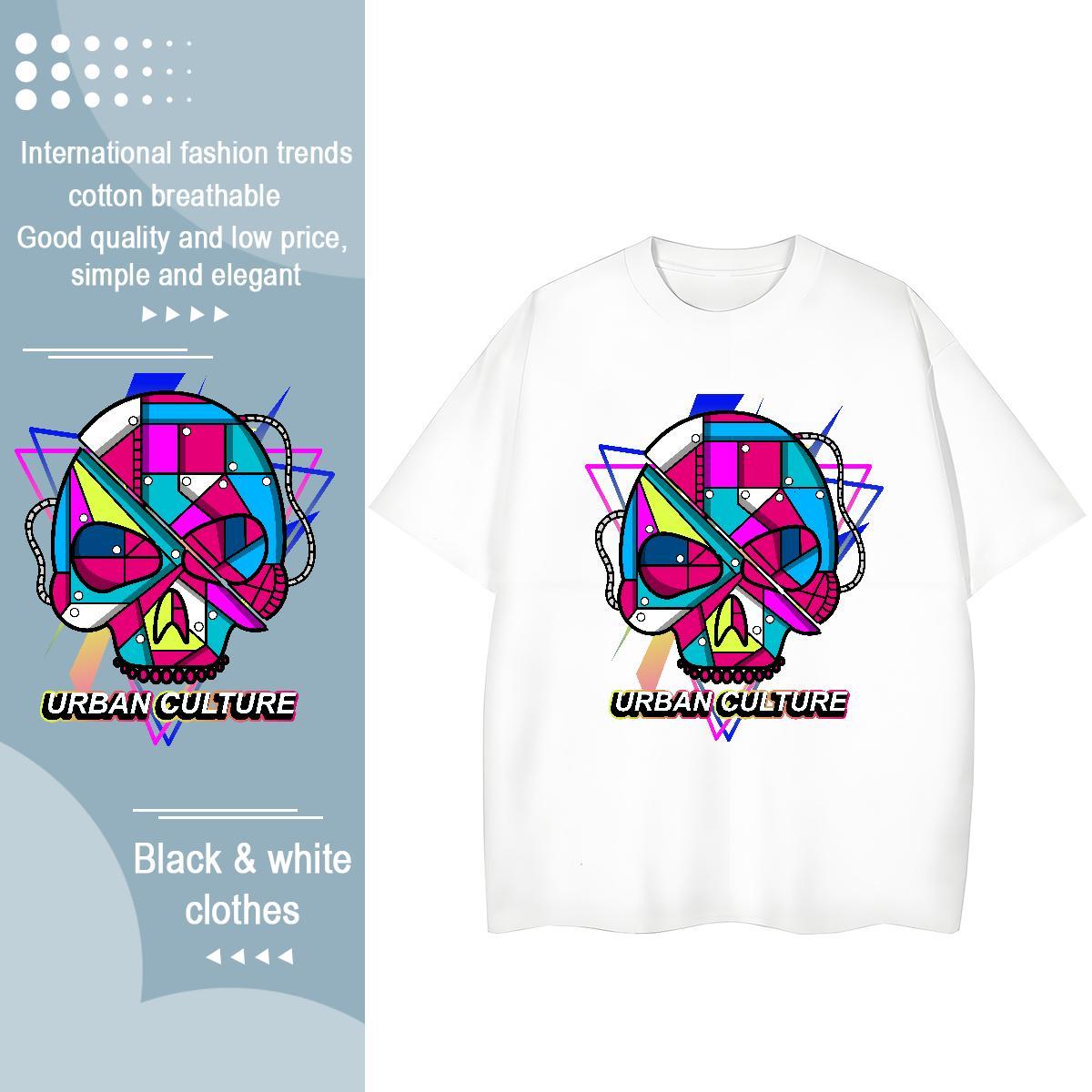DIY Woman T Shirts 230g Pure Cotton Round Neck Short Sleeve Summer Casual skull Tshirt for Man Woman Loose fit Plus Size Custom Polos