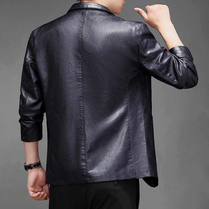 YJKVUR Plus Size Leather Blazer for Men Black Blue Casual Mens PU Faux Leather Jacket Waterproof Windproof Motorcycle Coats 240822
