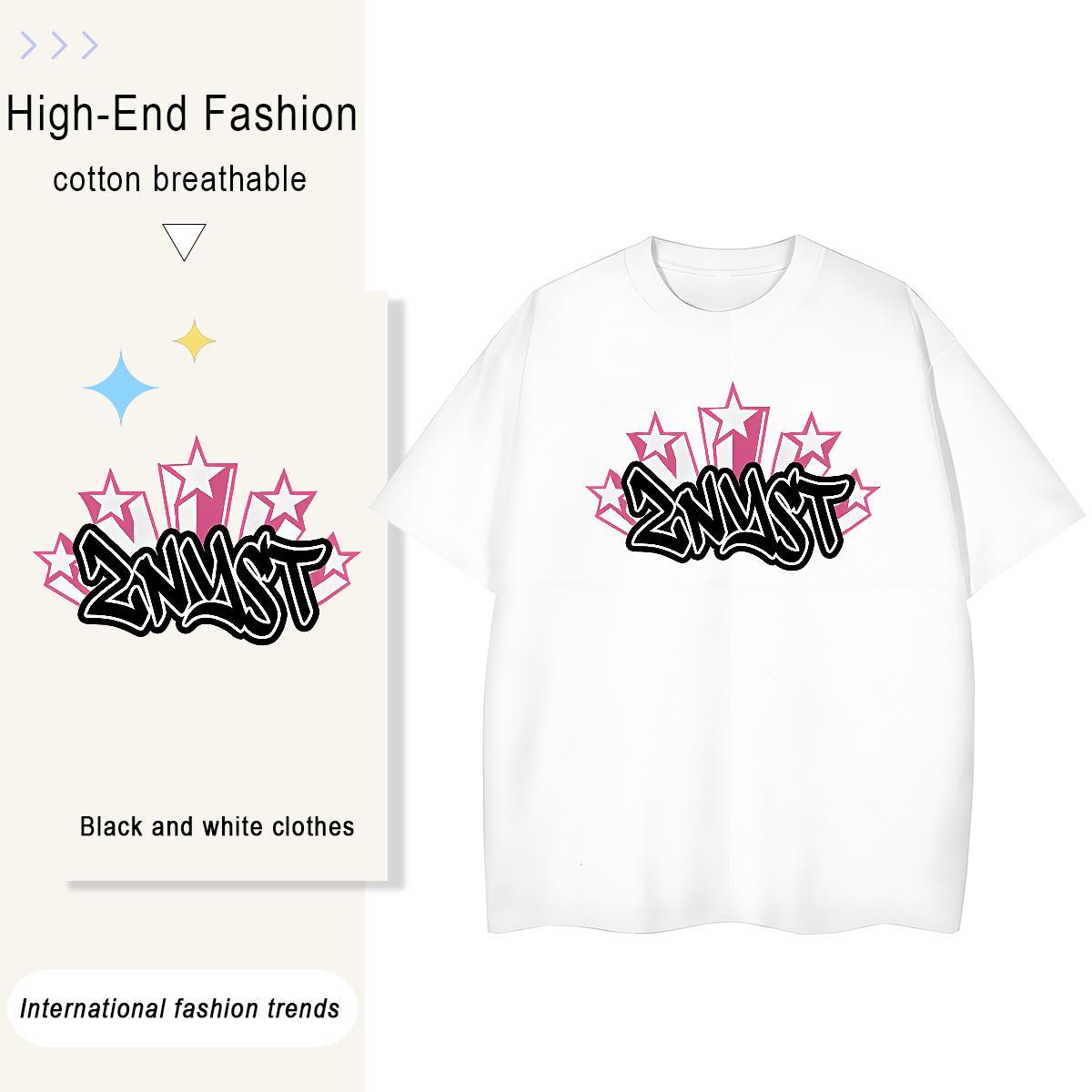 Loose Lady T shirt 230g Cotton letter Sports Casual T-Shirts for Women Breathable Short Sleeve Anime Print Wear
