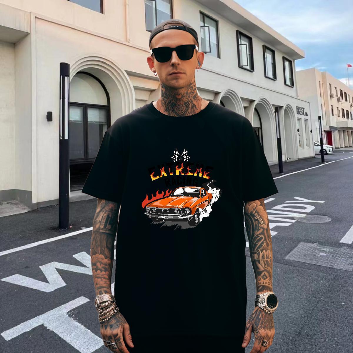 Cool Design Couples T Shirts Casual Beach 230g Cotton Oversized 3XL 4XL Breathable Crew Neck car T-Shirts for Men Wholesale Tee Shirt
