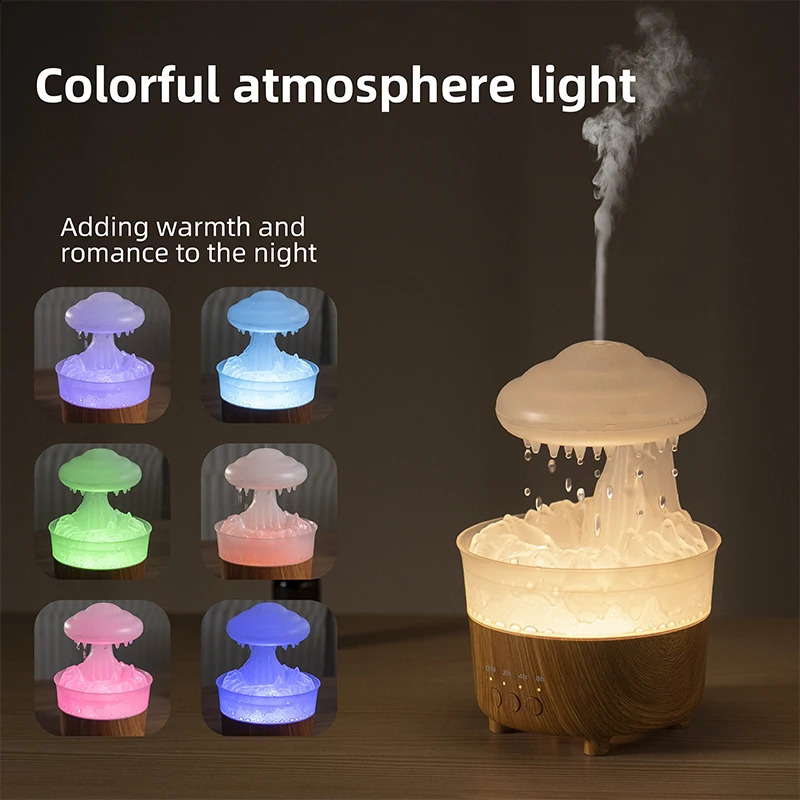 Rain Cloud Humidifier With Night Light Raining Water Drop Sound Air 7 Color USB Mute Mist Essential Oil Diffuser Aromatherapy 240821