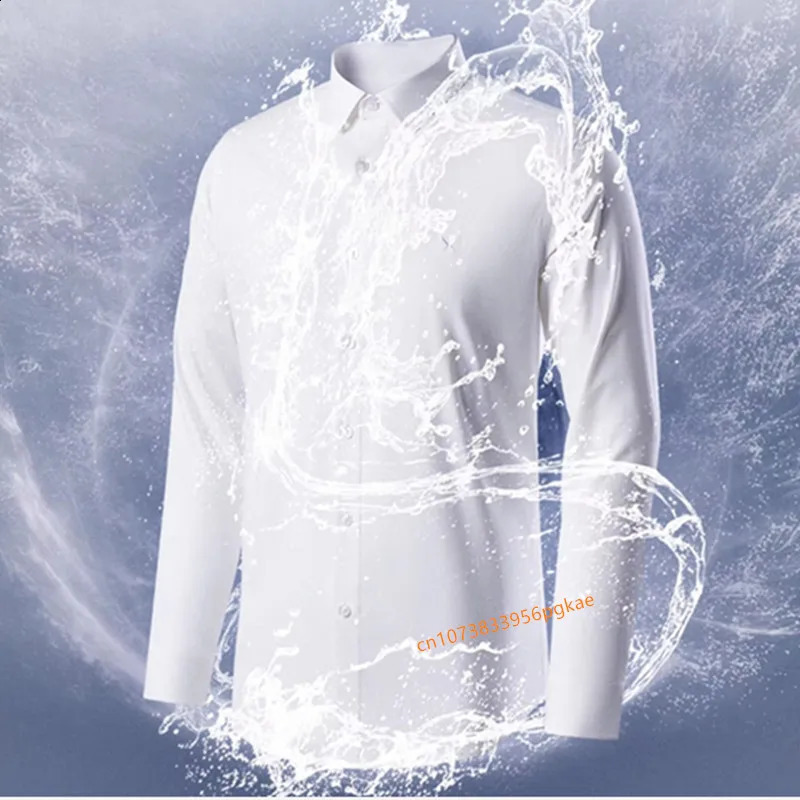 Bamboo Fiber Mens Dress Shirt Long Sleeve Waterproof Anti-fouling Business Social Solid Color Slim Fit Stainproof Big Size 8XL 240822