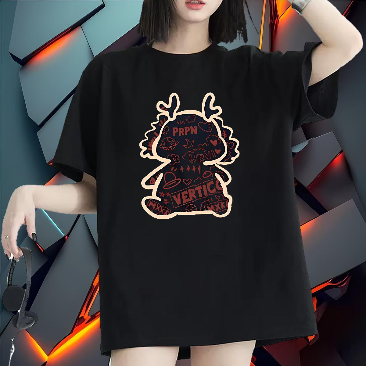 2024 Casual T Shirts Women Crew Neck 230g Pure Cotton Women Tees DIY Anime Printed dinosaur Hip Hop Street Loose fit Tops Tees