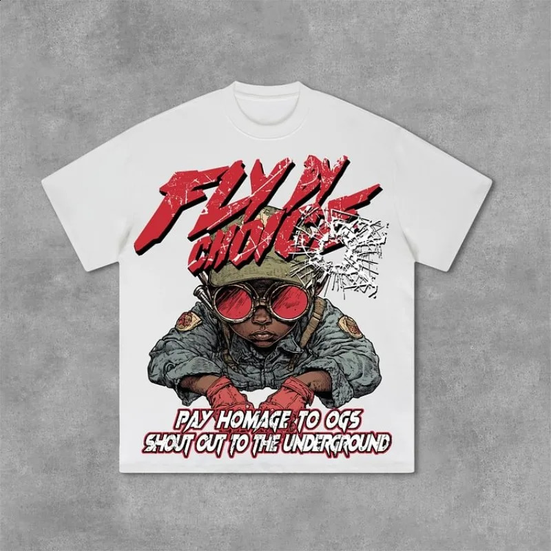 Fly by Choice Flame Boy Graphic Print Cotton Tshirt Mens Y2K Summer Short Sleeve Retro Oversized Womens Top 240822