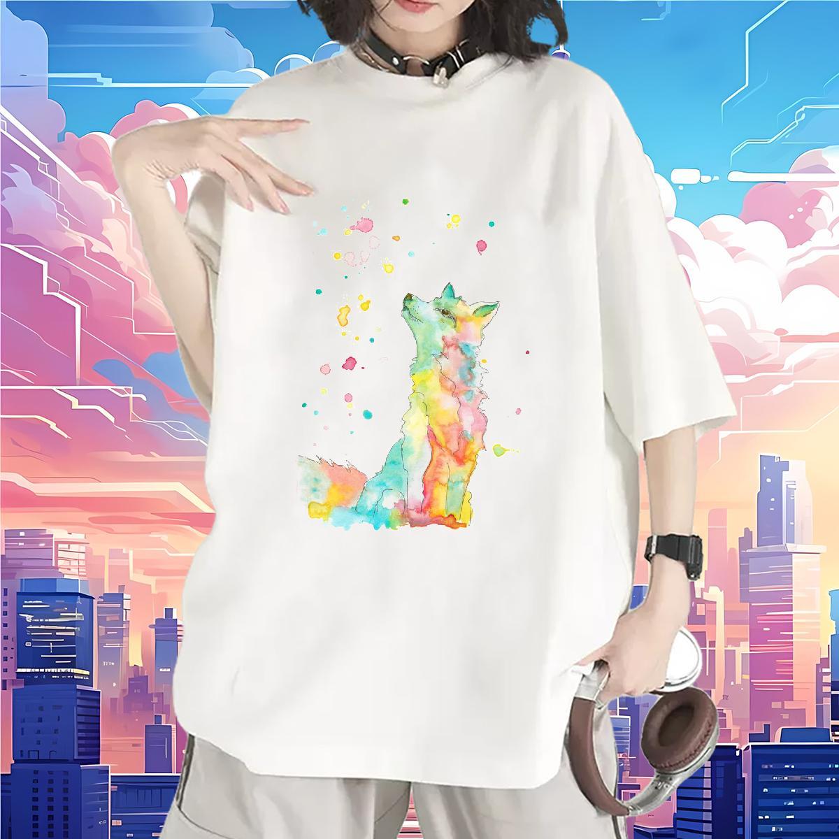 Fashion Womens T Shirts Breathable Soft 230g 100% Cotton Women Tees DIY Anime Printed wolf Casual Sport Designer Polos
