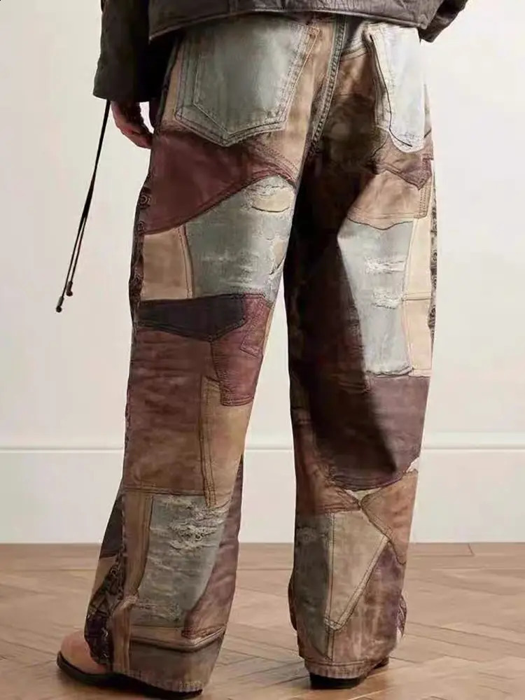 Yao888 Fashion Niche Graphics Print Casual Pants Vintage Streetwear Loose All Match Trousers Y2k Retro Jeans For Men 240812