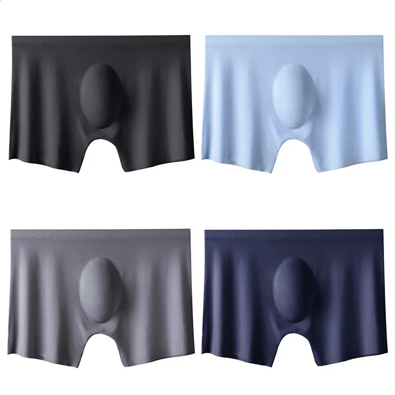 4 piecesbatch mens underwear ice silk seamless sexy solid ultrathin breathable boxing shorts 240822