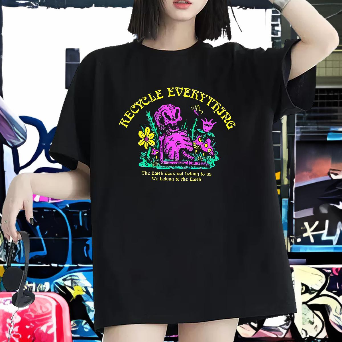 New T shirt 230g Cotton Short sleeve Soft Street flower Womens Tshirts Designer Black White Tees