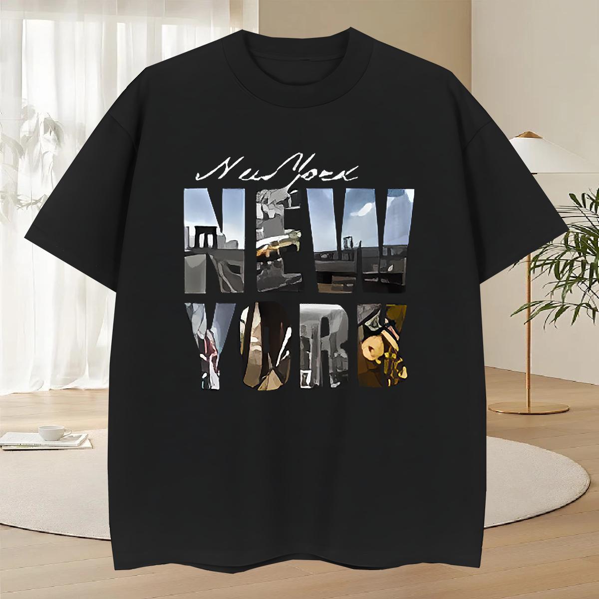 Loose Mens Tshirts Casual 230g 100% Cotton Custom Printing Short Sleeve O-Neck New York T-Shirts Wholesale Clothings