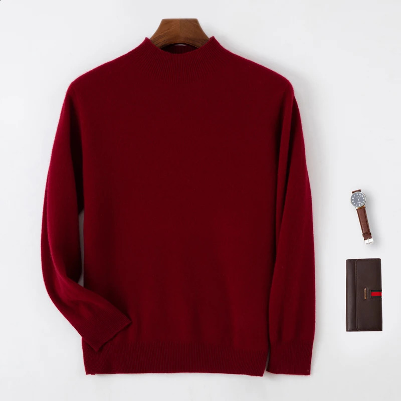Autumn/Winter Cashmere Sweater Mens 100%Merino Wool Knit Pullover Business Casual Half High Collar Long Sleeve Sweater 240821