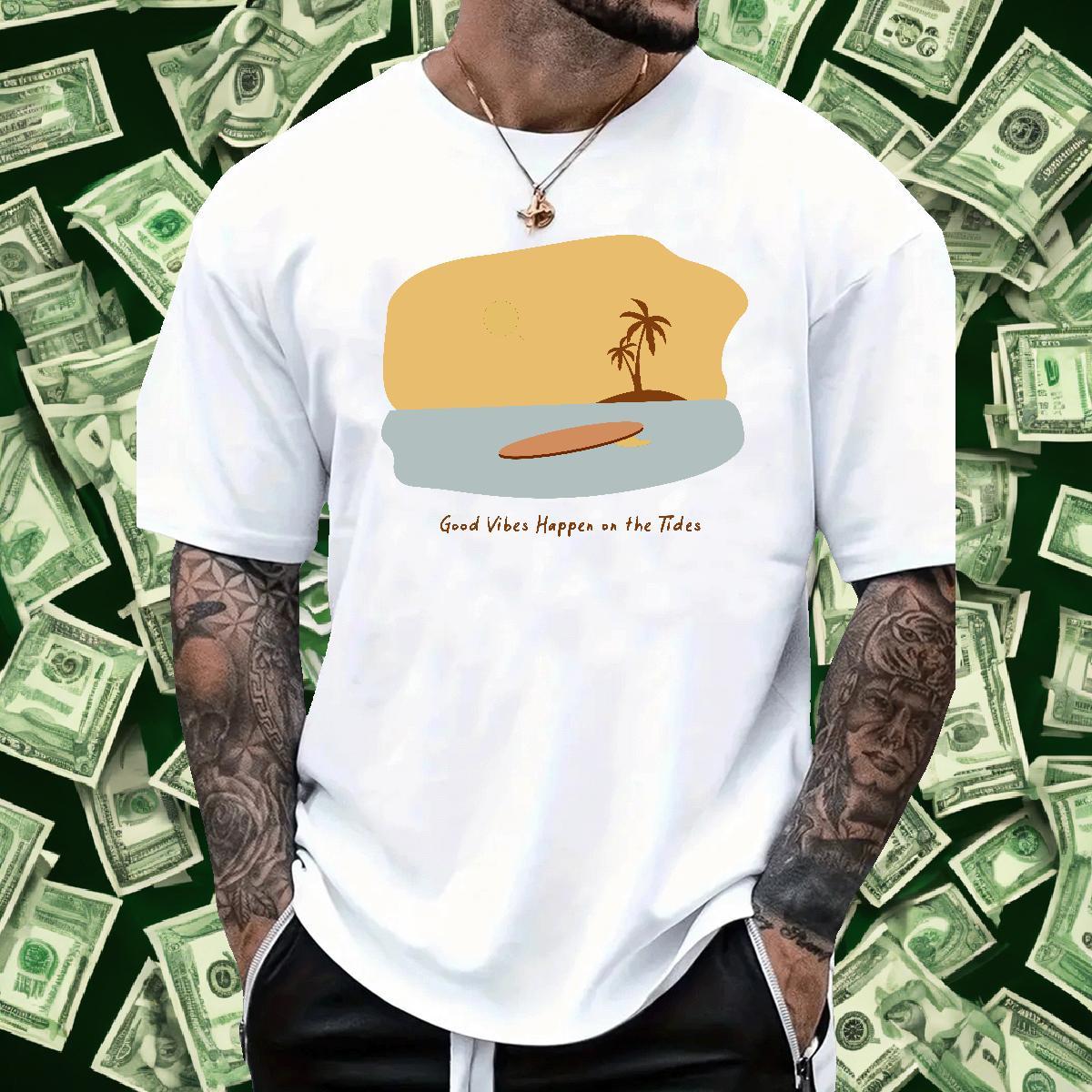 Soft Men Tops Tees Street Wear 230g Cotton Custom Printing Short Sleeve O-Neck wave T-Shirts for Men 2024 New Tops Shirt