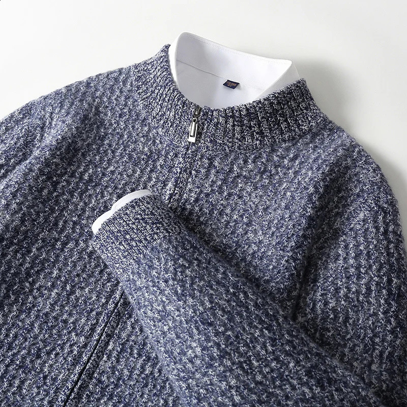 Autumn And Winter -Selling 100% Wool Cardigan Men Stand Collar Long Sleeve Business Casual Warm Coat Zipper Sweater. 240821