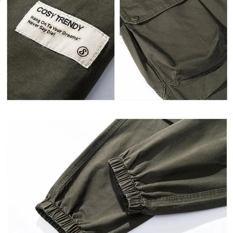 Mens preparatory style pocket casual solid workwear sporty Haaland lantern tie Trouser elastic high waisted spring and autumn pants 240821