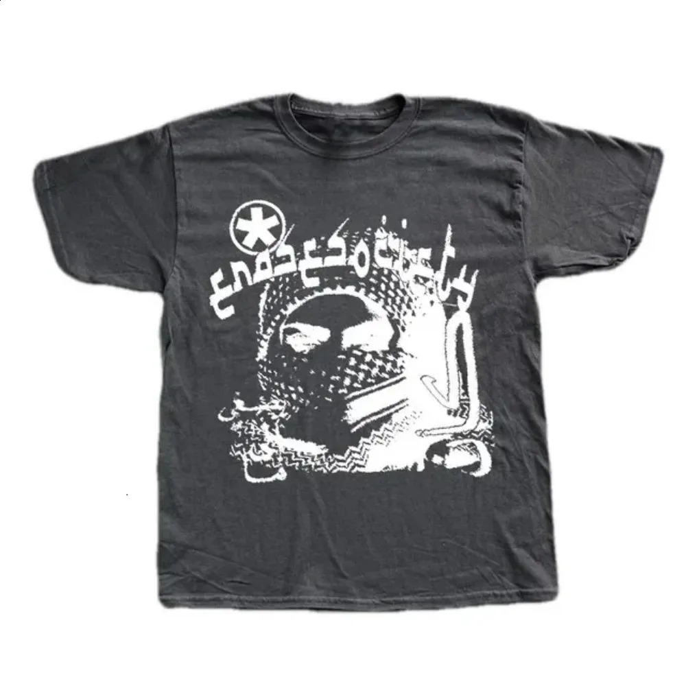 Y2K pure cotton Tshirt Grunge Goth Harajuku graphic print Oneck hiphop streetwear loose short sleeved punk retro top 240822
