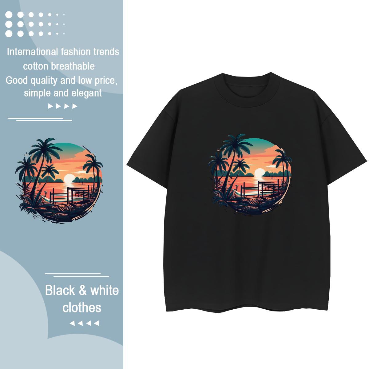 Wholesale Tshirt for Man Woman 100% Cotton 230g beach Summer Casual T-Shirts Breathable Cartoon Floral Printing Clothes Shirt