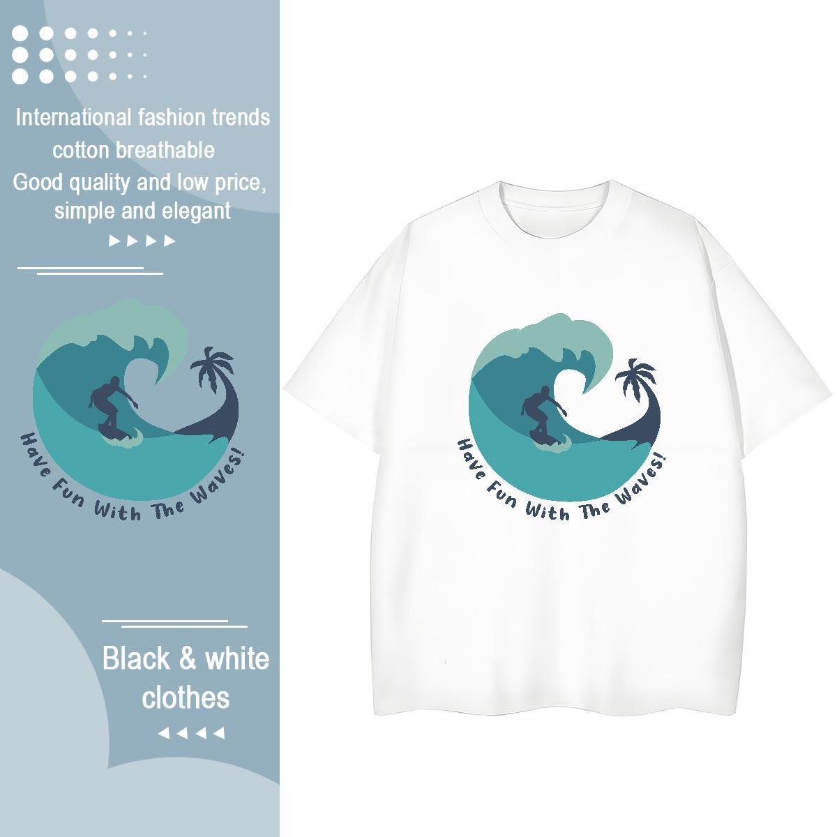 Designer Nice Womens Tshirts 230g 100% Cotton wave Daily Outfit Women T Shirts Breathable Short Sleeve Anime Print Wear