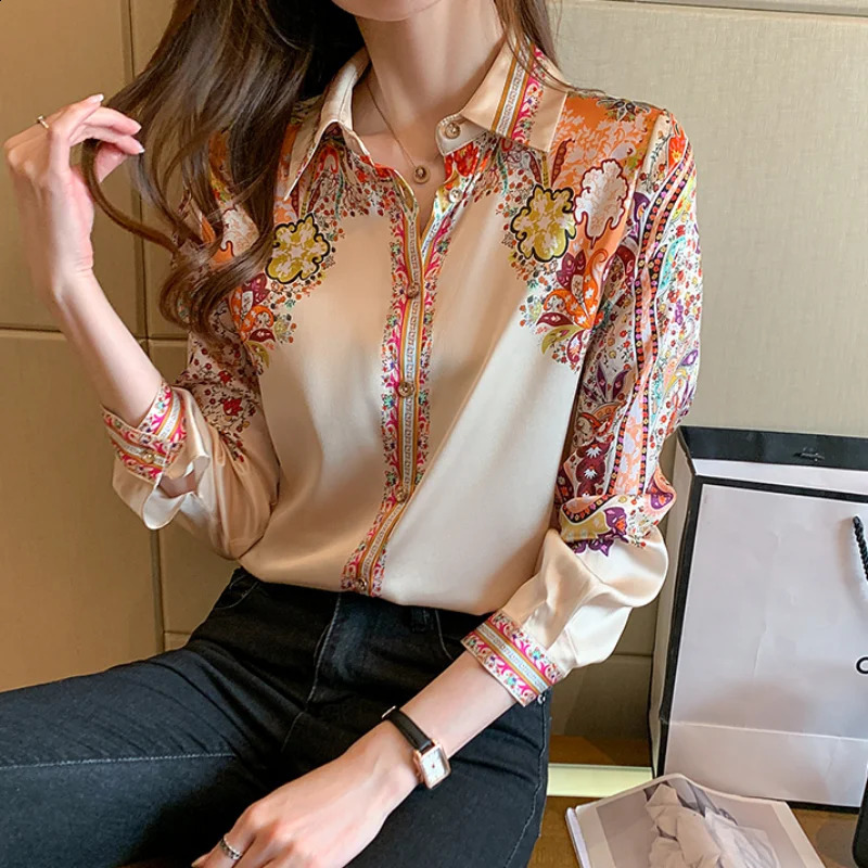 Autumn Long Sleeve Shirts Casual Tops Spring Fashion Women Floral Print Blouse Ladies Clothes Blusa Elegant 18440 240821